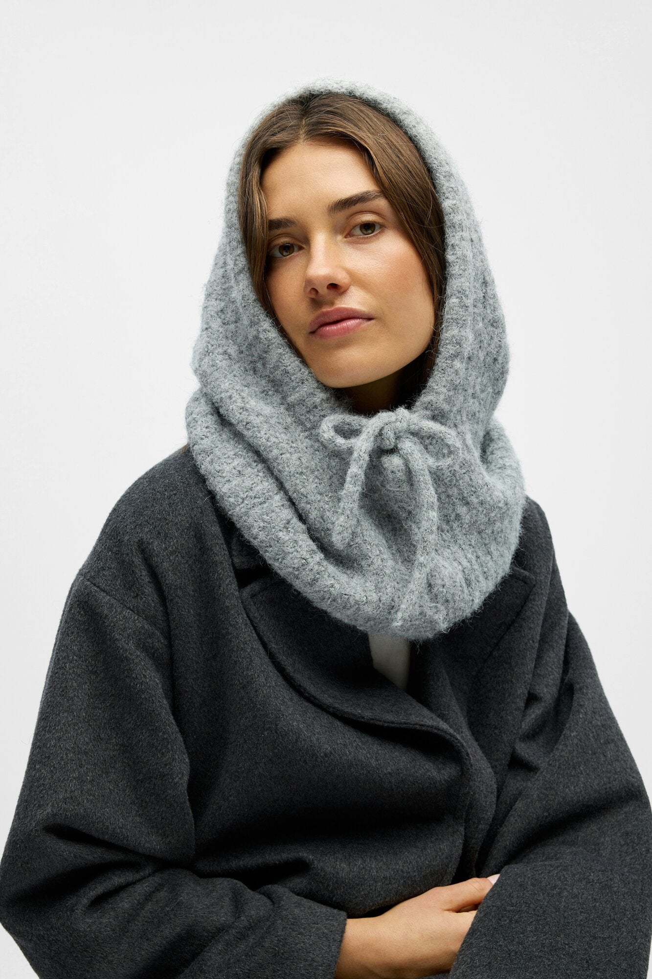 Milu Cable Knit Balaclava - Light Grey Melange